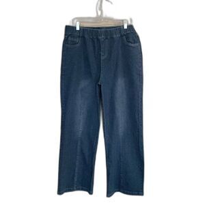 Womens jeans XL pull-on cropped wide leg elastic waist front seams NWOT